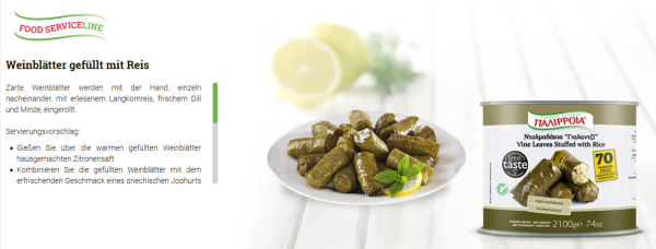 Paliria Dolma / Dolmadakia Weinblätter gefüllt mit Reis - 2,1kg
